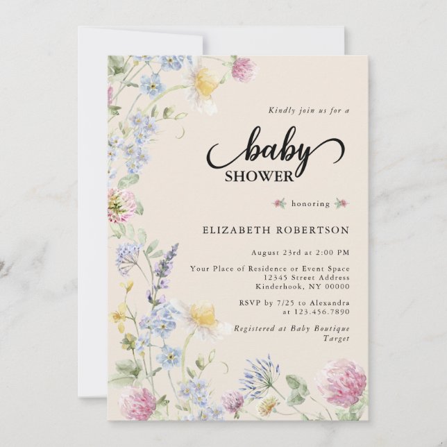 Convites Wildflower Baby Shower Invitation (Frente)