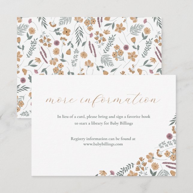 Convites wildflower baby shower invitation insert - orange (Frente/Verso)