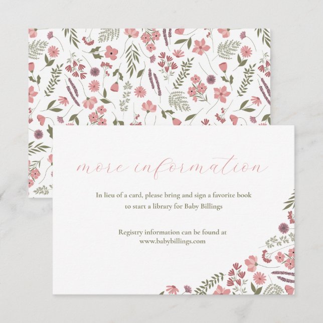 Convites wildflower baby shower invitation insert - pink (Frente/Verso)