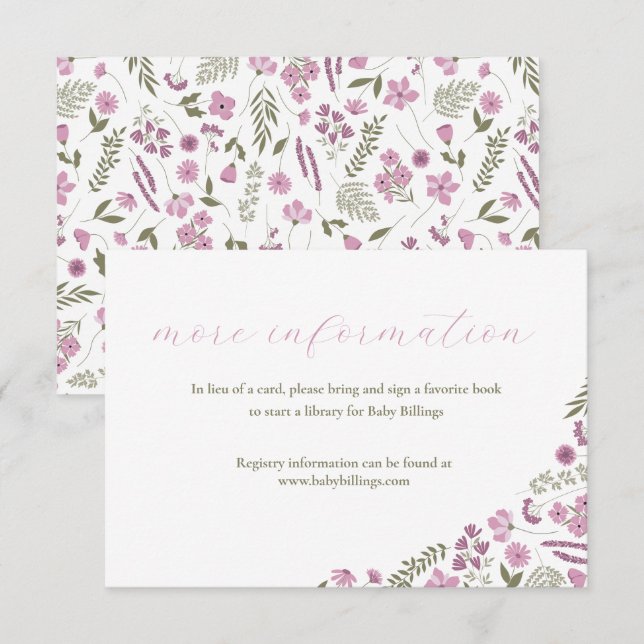 Convites wildflower baby shower invitation insert - purple (Frente/Verso)