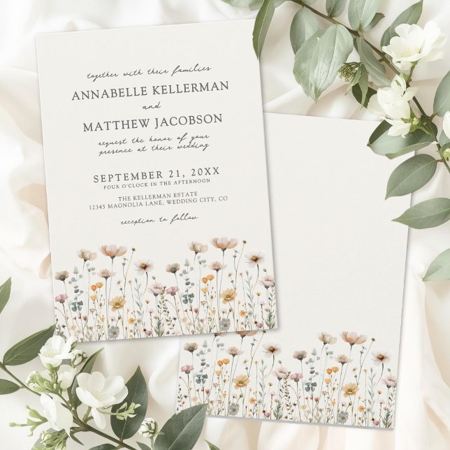 Convites Wildflower Beige Boho Floral Wedding (Wildflower Beige Boho Floral Wedding Invitation)