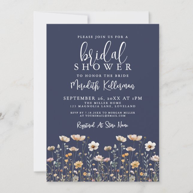 Convites Wildflower Beige Bridal Shower (Frente)
