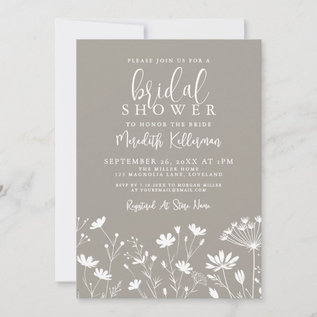 Convites Wildflower Beige Bridal Shower (Frente)