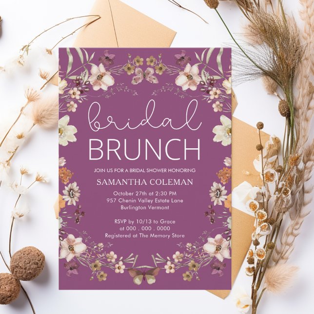 Convites Wildflower Berry Boho Bridal BrunChá de panela (Criador carregado)