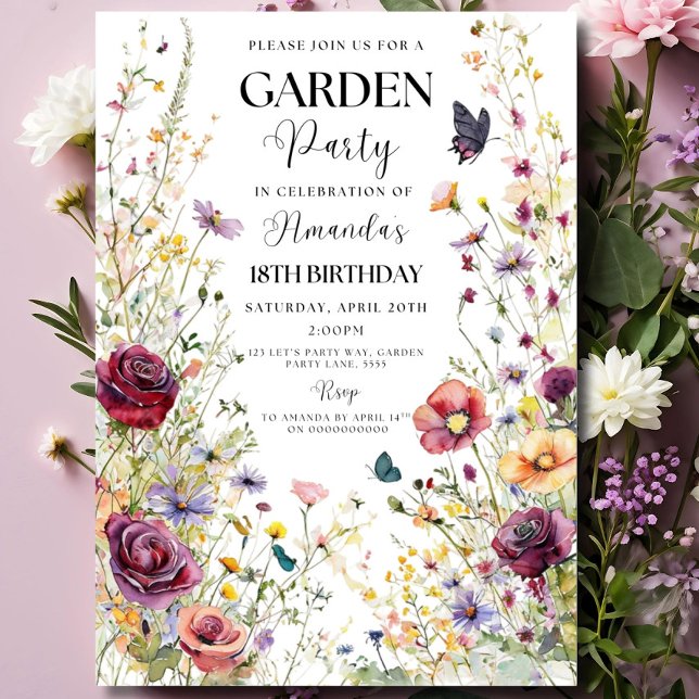 Convites Wildflower Birthday Invitation Garden Party Invite (Criador carregado)