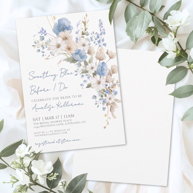 Convites Wildflower Blue Floral Bridal Shower (Wildflower Blue Floral Bridal Shower Invitation)