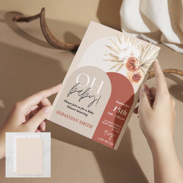 Convites Wildflower Boho Chá de fraldas Invite - Sexo Neutr (Wildflower Boho Baby Shower Invite - Gender Neutral Floral)