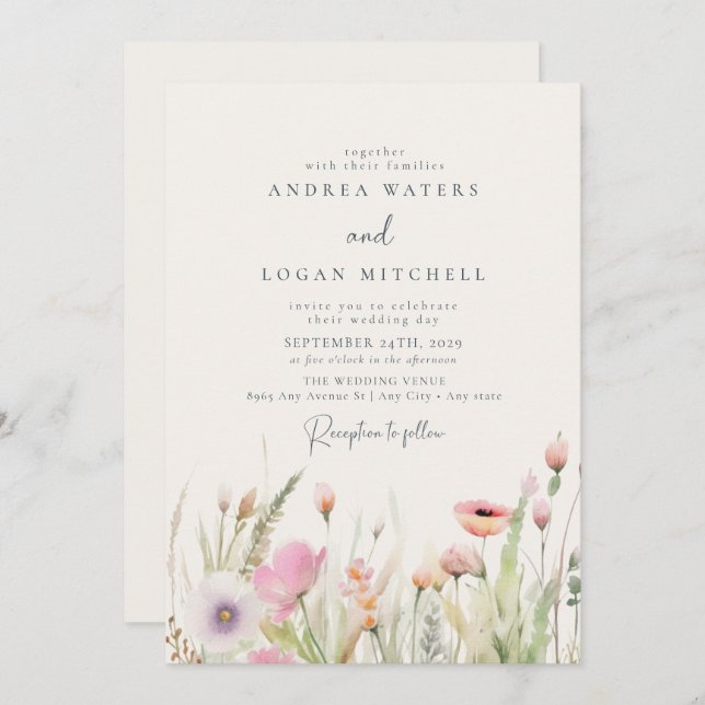 Convites Wildflower Boho Chic Wedding (Frente/Verso)