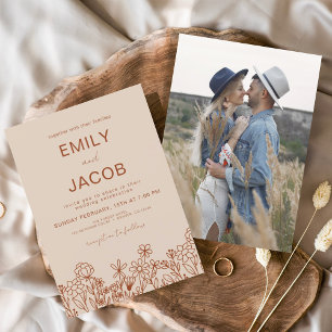 Convites Wildflower Boho Foto Terracotta Casamento Botânico
