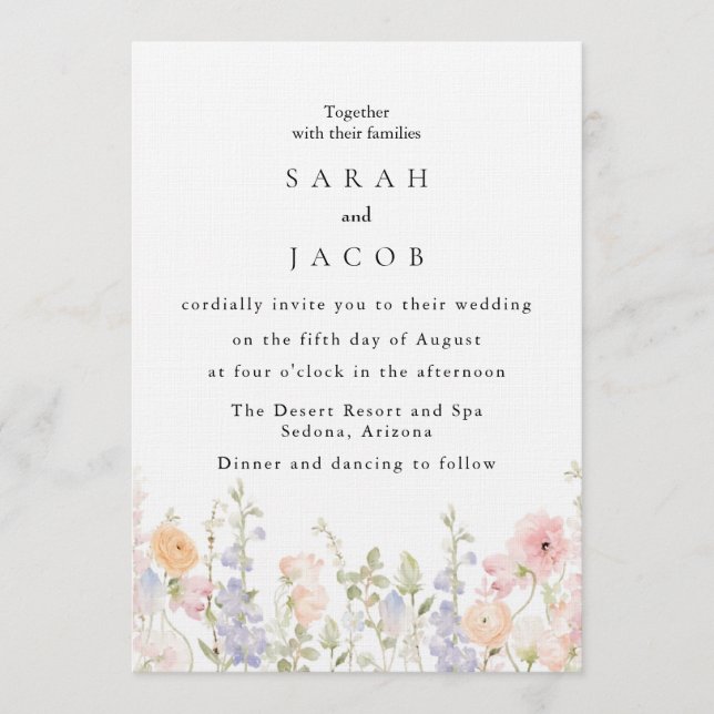Convites Wildflower Boho Garden Wedding Invitation (Frente)