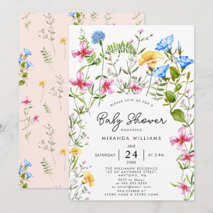 Convites Wildflower Boho Girl Chá de fraldas Watercolor