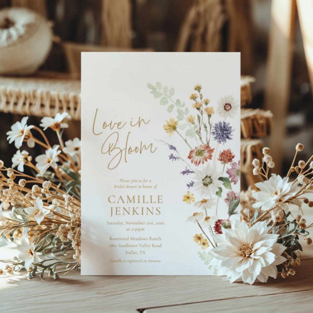 Convites Wildflower Boho Love in Bloom (Wildflower Love in bloom bridal shower invitation)