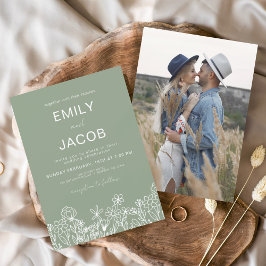 Convites Wildflower Boho Photo Sage Green Wedding