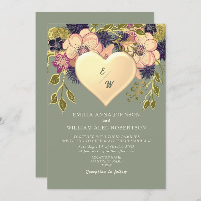 Convites Wildflower Boho Sage Wedding (Frente/Verso)