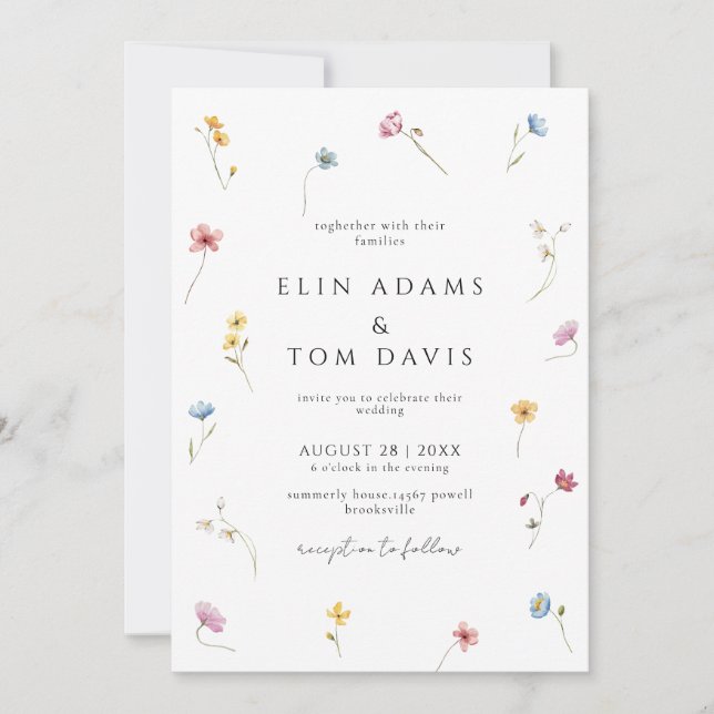 Convites Wildflower Botanical Floral Wedding Invitation (Frente)