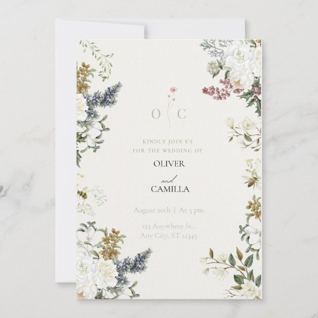 Convites Wildflower Botanical Wedding Invitation Template  (Frente)