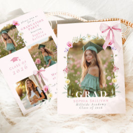 Convites Wildflower Bow Graduation party Photo Collage