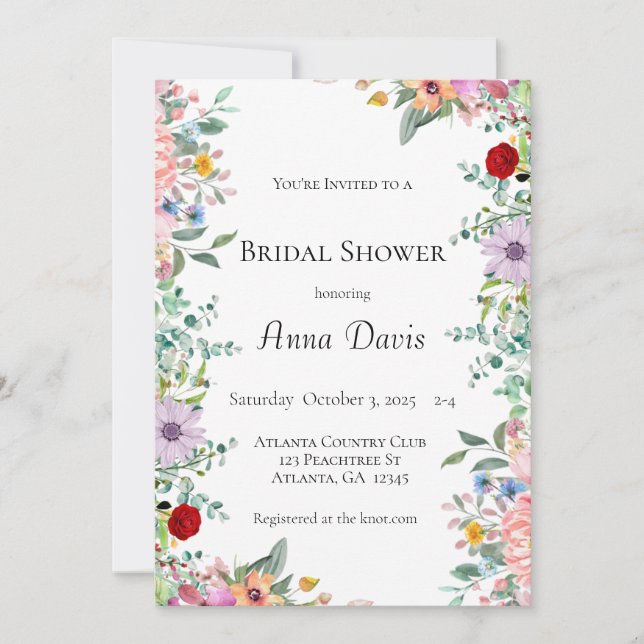 Convites Wildflower Bridal Shower (Frente)