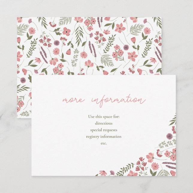 Convites wildflower bridal shower invitation insert - pink (Frente/Verso)
