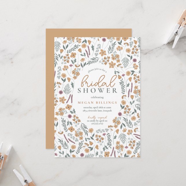 Convites wildflower bridal shower invitation - orange (Frente/Verso In Situ)