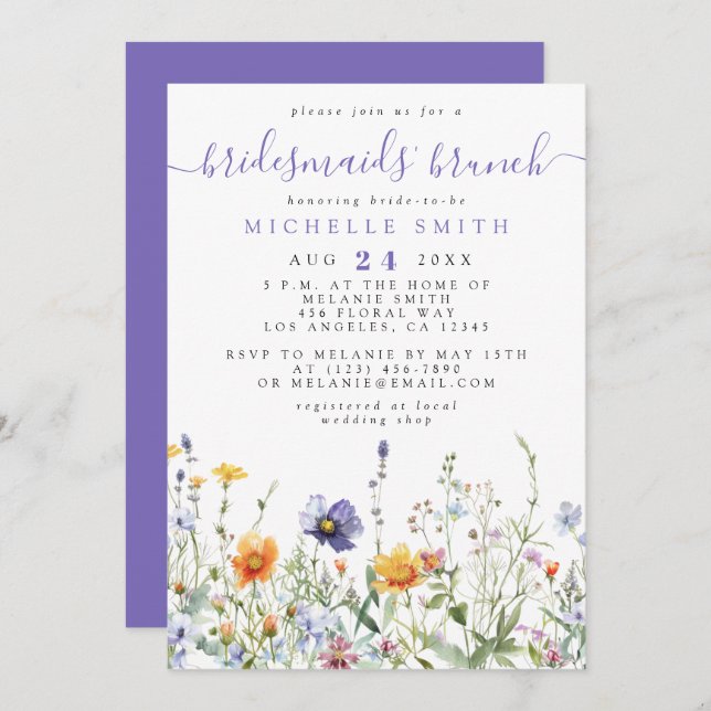 Convites Wildflower Bridesmaids Brunch (Frente/Verso)