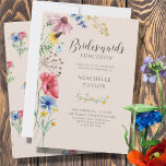 Convites Wildflower Bridesmaids Lunchey Country Floral<br><div class="desc">Raparigas de flores silvestres Convidam-na com flores silvestres de cor d'água. Esta design botânica russa tem uma bonito fronteira de flores silvestres, incluindo a margarida-de-papoila-dormideira e a cabeça-azul. Uma floral moderna elegante com tema de jardim boêmico e feminino. Por favor, navegue na minha loja na coleção Charm de Flor Selvagem,...</div>