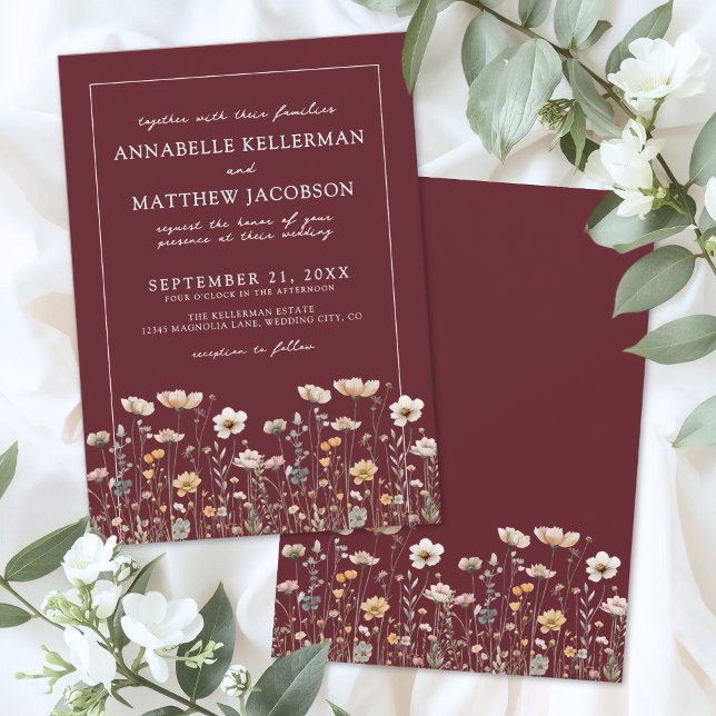 Convites Wildflower Burgundy Floral Wedding (Wildflower Burgundy Floral Wedding Invitation)