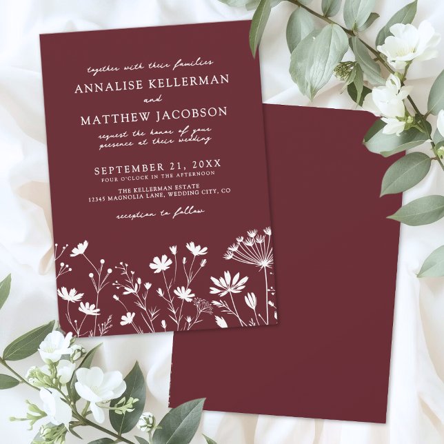 Convites Wildflower Burgundy Wedding (Wildflower Burgundy Wedding Invitation)