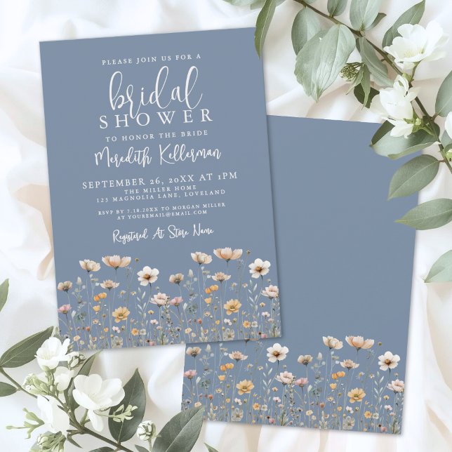 Convites Wildflower Dusty Blue Bridal Shower (Wildflower Dusty Blue Bridal Shower Invitation)