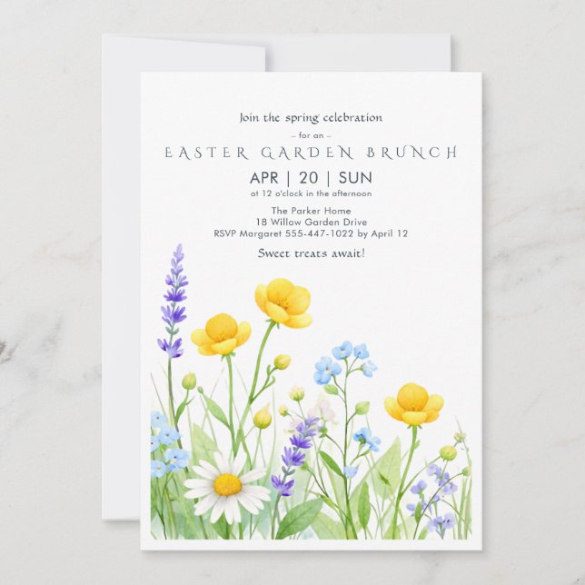 Convites Wildflower Easter Garden Brunch Invitation Card (Frente)