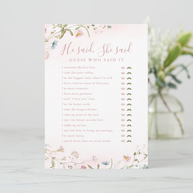 Convites Wildflower Ele disse que ela disse jogo de chá de  (Em pé/Frente)