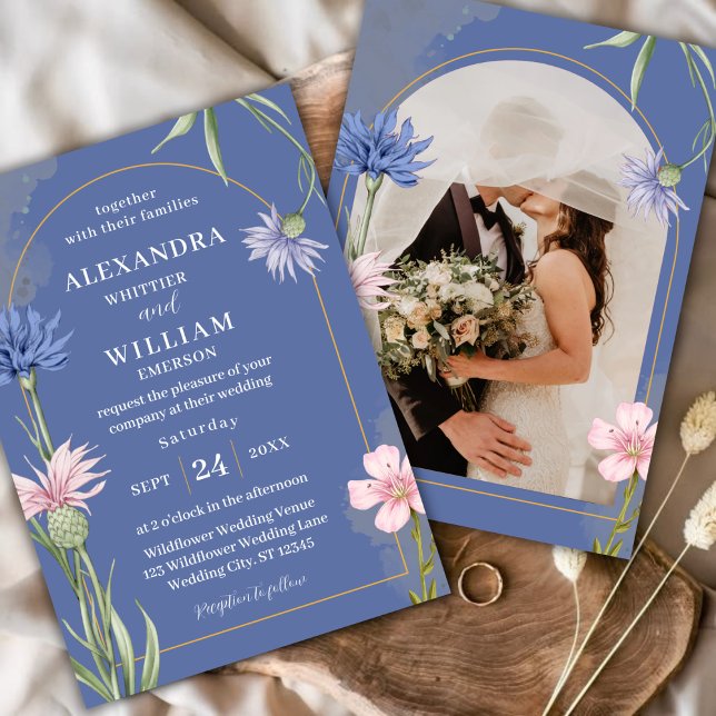 Convites Wildflower Elegant Dusty Blue Wedding (Criador carregado)