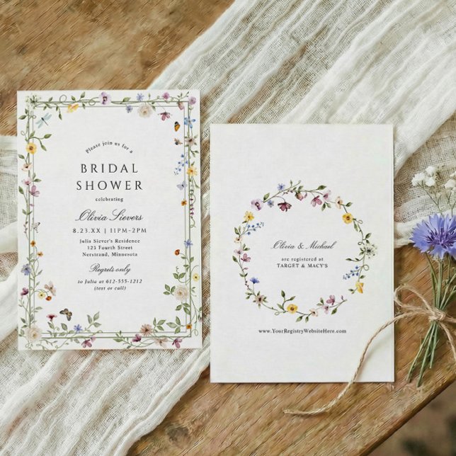 Convites Wildflower Elegant Floral Garden Bridal Shower (Elegant wildflowers bridal shower invitation with watercolor flowers, botanical greenery, flowers)