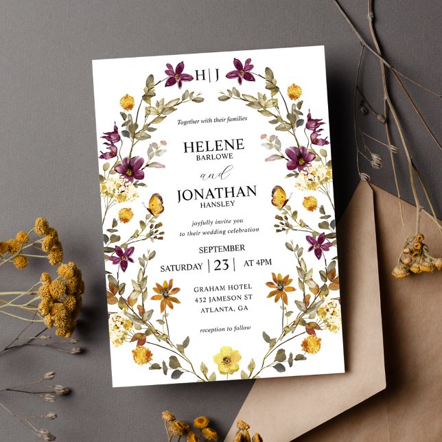 Convites Wildflower Elegant Modern Floral Casamento (Wildflower Elegant Modern Floral Wedding Invitation)