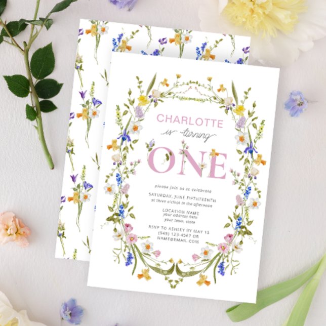 Convites Wildflower Está Transformando Um primeiro aniversa (1st Birthday Invitation)