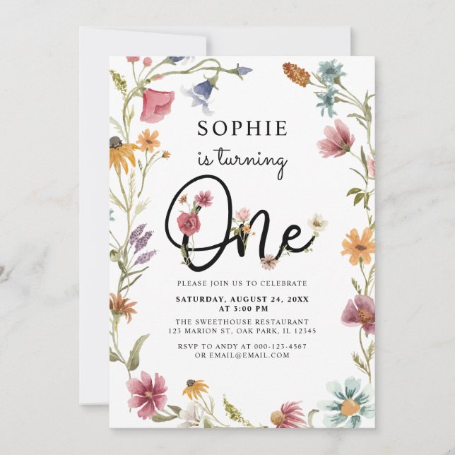 Convites Wildflower Está Transformando Um primeiro aniversa (Frente)