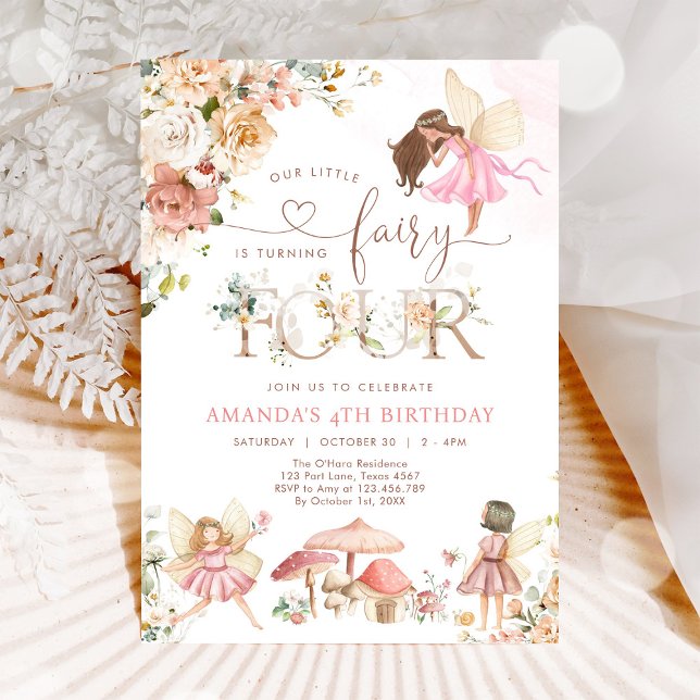Convites Wildflower Fairy Four Girl 4th Birthday Invitation (Criador carregado)