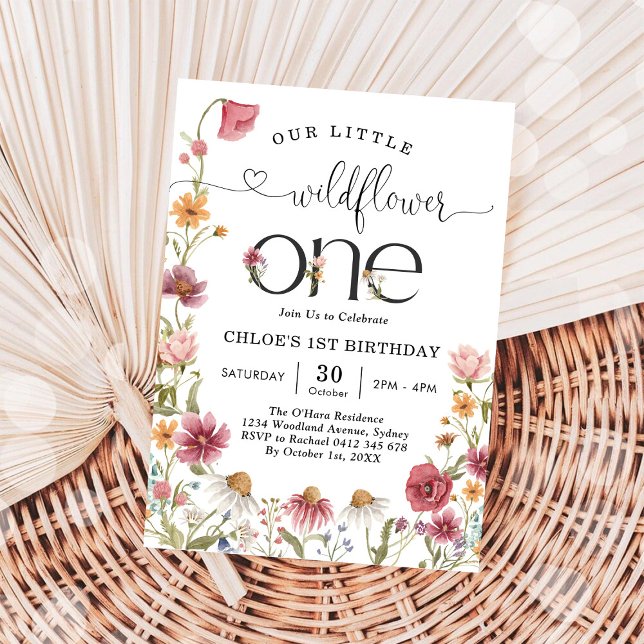 Convites Wildflower Fairy One Girl 1st Birthday Invitation (Criador carregado)