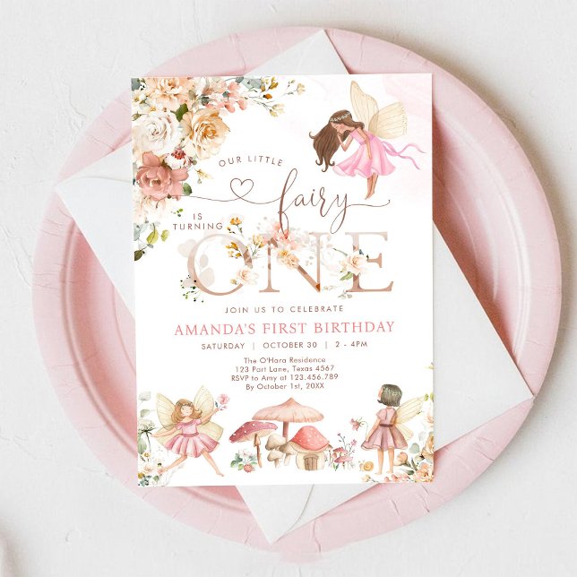 Convites Wildflower Fairy One Girl 1st Birthday Invitation (Criador carregado)