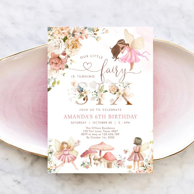 Convites Wildflower Fairy Six Girl 6th Birthday Invitation (Criador carregado)