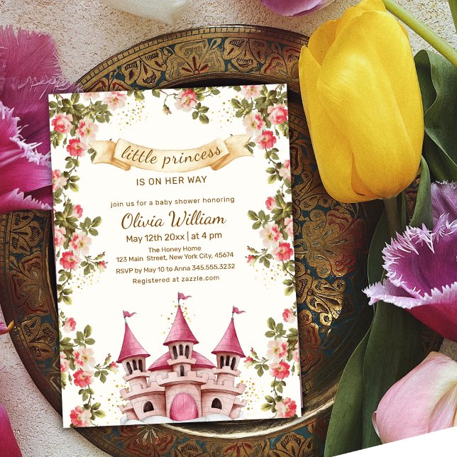 Convites Wildflower Fairytale Princesa Chá de fraldas do Ca (Wildflower Fairytale Princess Castle Baby Shower Invitation)
