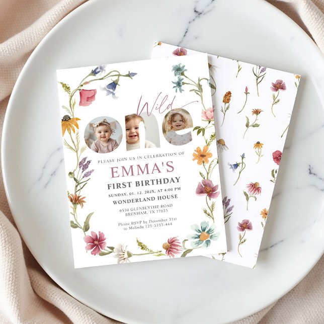 Convites Wildflower First Birthday Photo Invitation (Criador carregado)