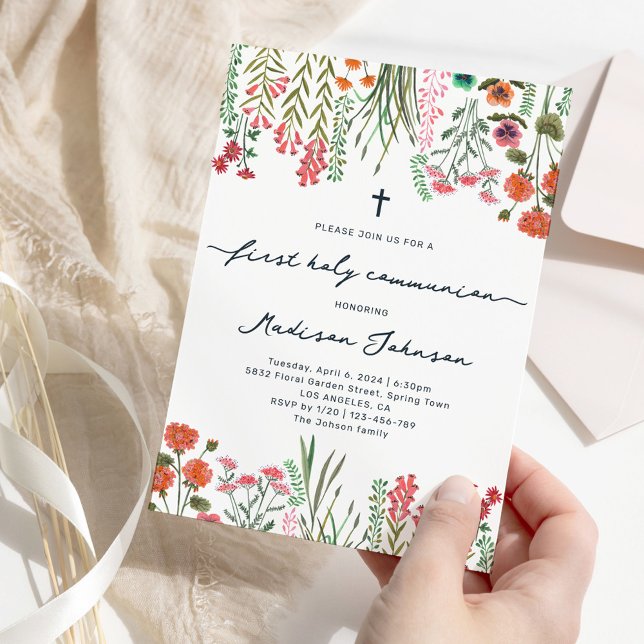 Convites Wildflower First Santa Comunhão (Wildflower First Holy Communion Invitation)