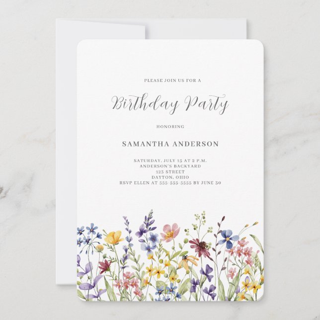 Convites Wildflower Floral Birthday (Frente)