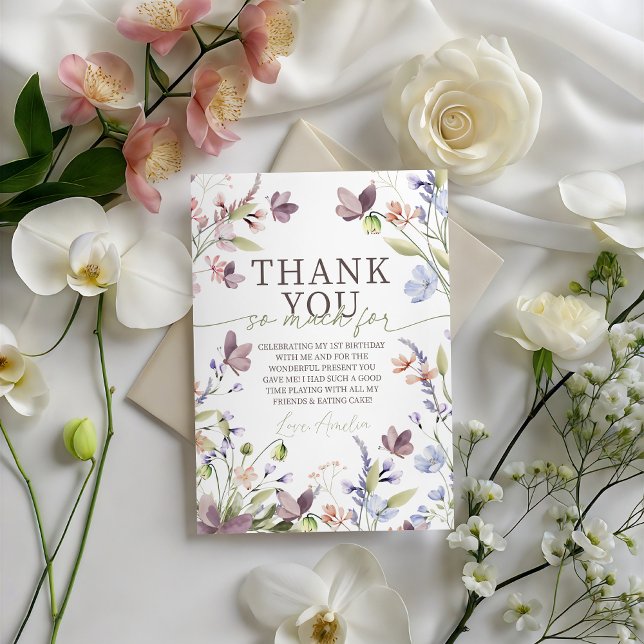 Convites Wildflower Floral Birthday Thank You Card (Criador carregado)