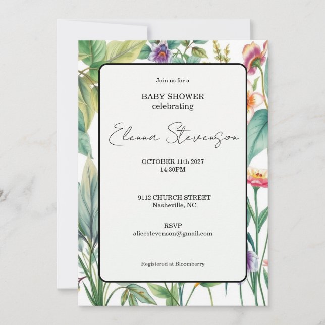 Convites Wildflower Floral Boho Baby Shower Invitation (Frente)