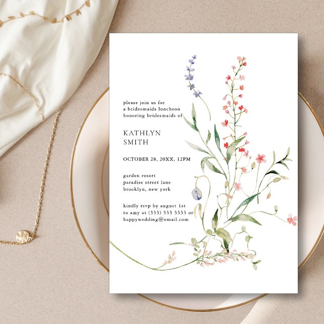 Convites Wildflower Floral Garden Chic Bridesmaids Luncheon (Criador carregado)