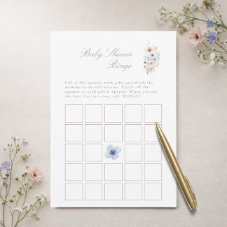 Convites Wildflower Floral Meadow Baby Shower Bingo Card