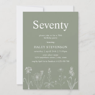 Convites Wildflower Floral Setenta Sage Green 70 Aniversári
