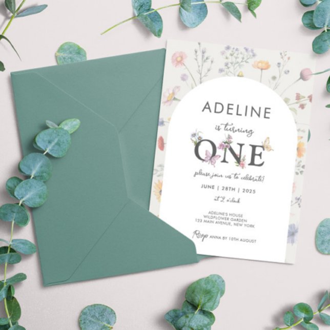 Convites Wildflower Frame Wildflower primeiro aniversario G (Wild Floral Frame Wildflower 1st Birthday Girl Invitation Wild One Flowers Themed Birthday Digital)